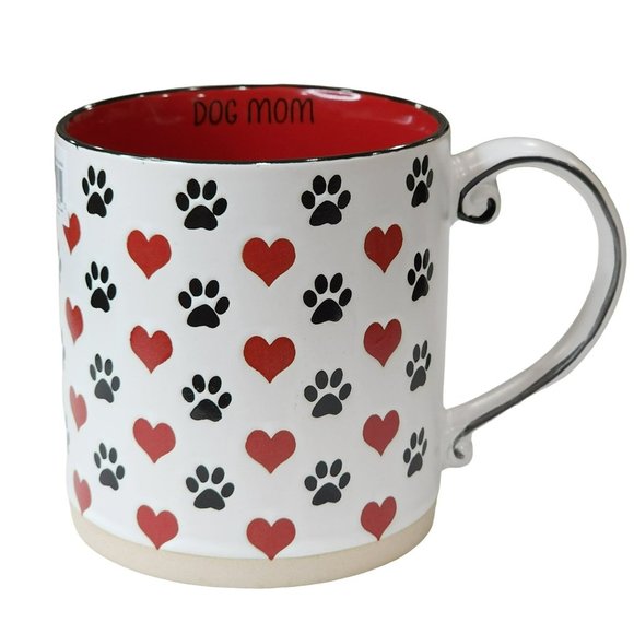 Dog Mom Ceramic Coffee Mug Red Hearts And Black Dog Paws Printed 16 oz - Picture 13 of 16